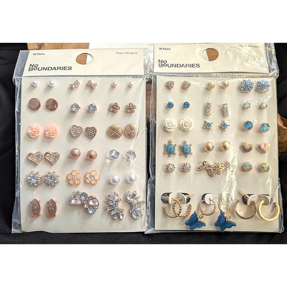 No Boundaries X2 Packs Of 18 Pairs EARRINGS, 36 Pairs total